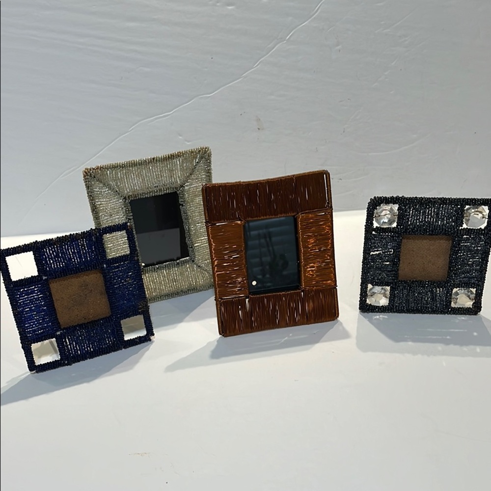 Pier 1 Elegant Vintage Beaded Photo Frame Set - copper, Blue, Silver and black